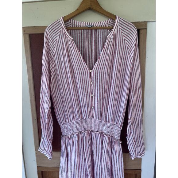 RAILS Jasmine Mini Dress Red White Rhone Stripe V Neck Linen Blend XL - Picture 3 of 15
